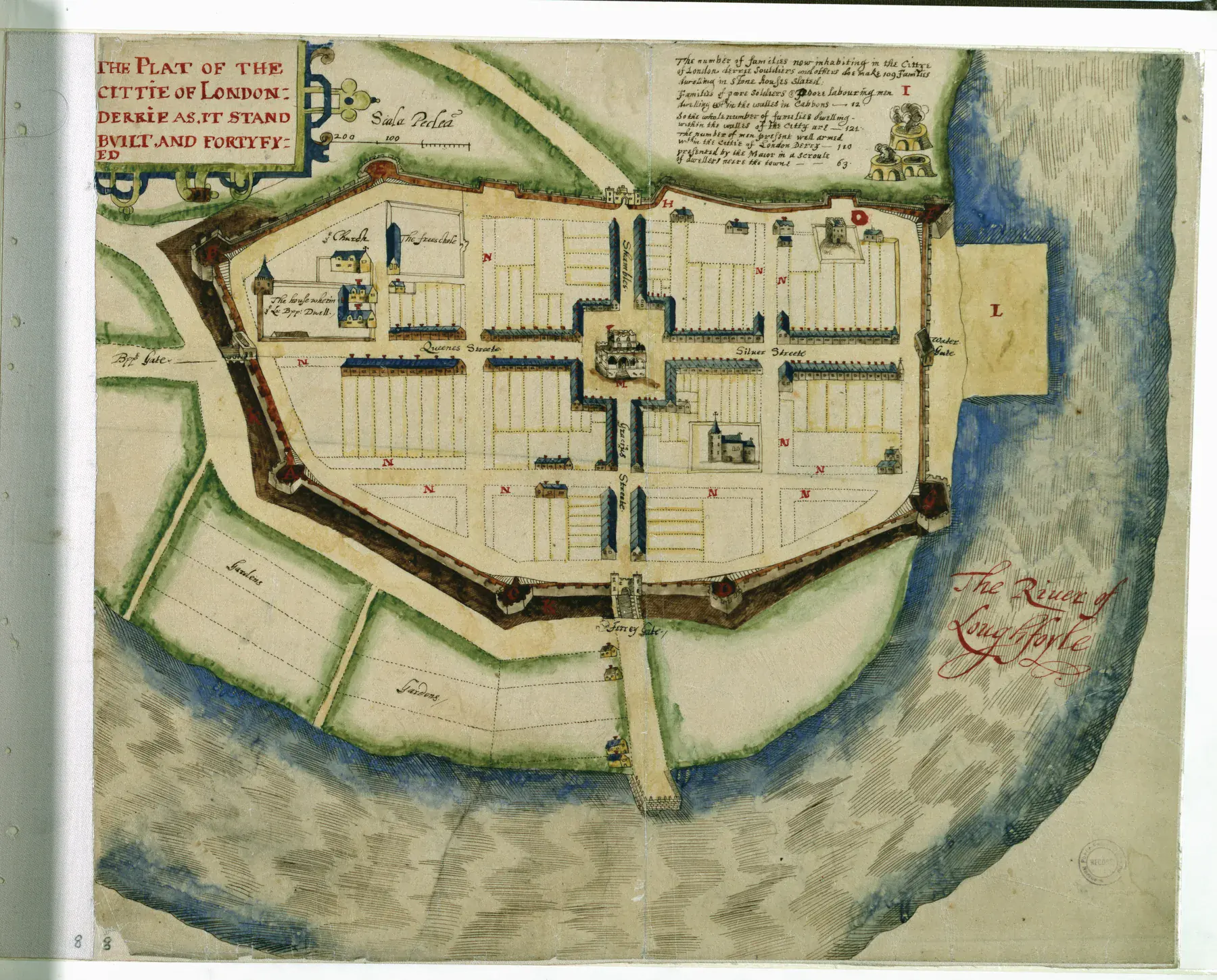 The fortified plan of Londonderry, traced in 1836 from a 1622 survey — representative evidence of the town developed through the London companies.