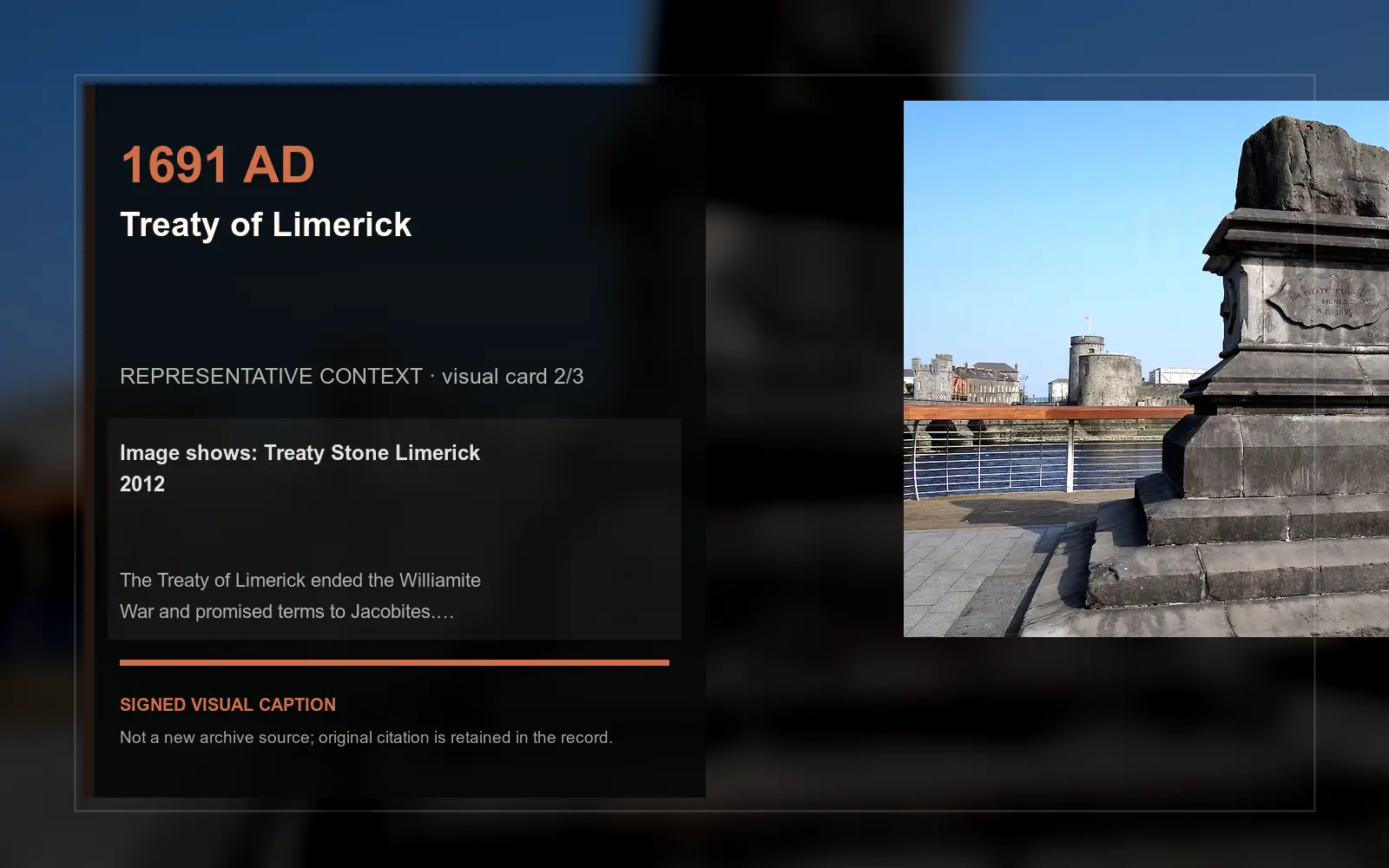 Treaty Stone Limerick 2012 — representative context visual. Event-specific signed card derived from the cited source.