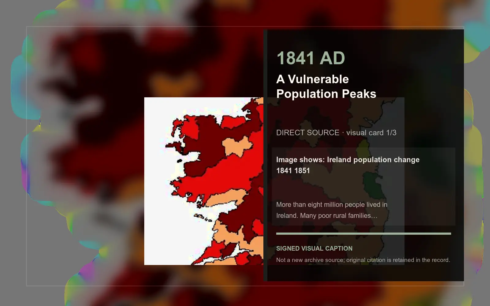 Ireland population change 1841 1851 — direct archive visual. Event-specific signed card derived from the cited source.