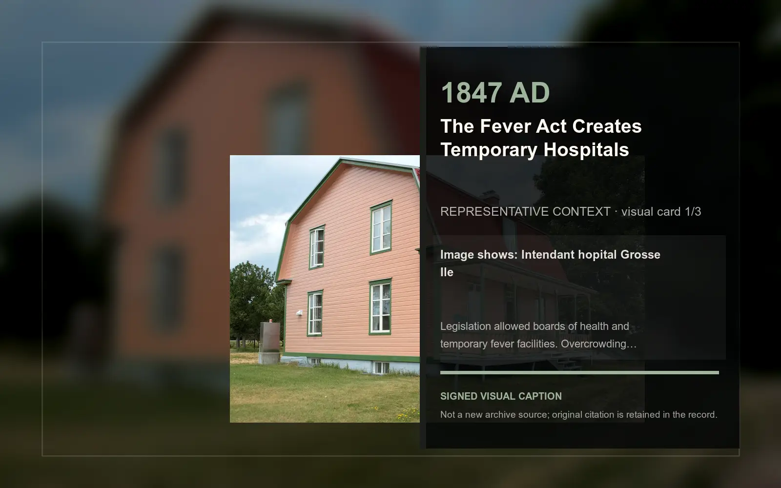 Intendant hopital Grosse Ile — representative context visual. Event-specific signed card derived from the cited source.