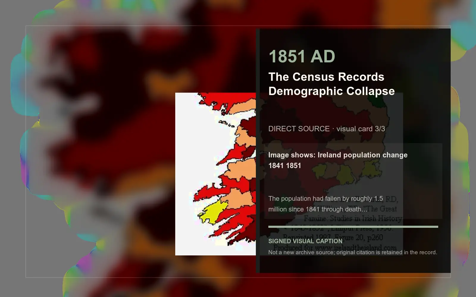 Ireland population change 1841 1851 — direct archive visual. Event-specific signed card derived from the cited source.