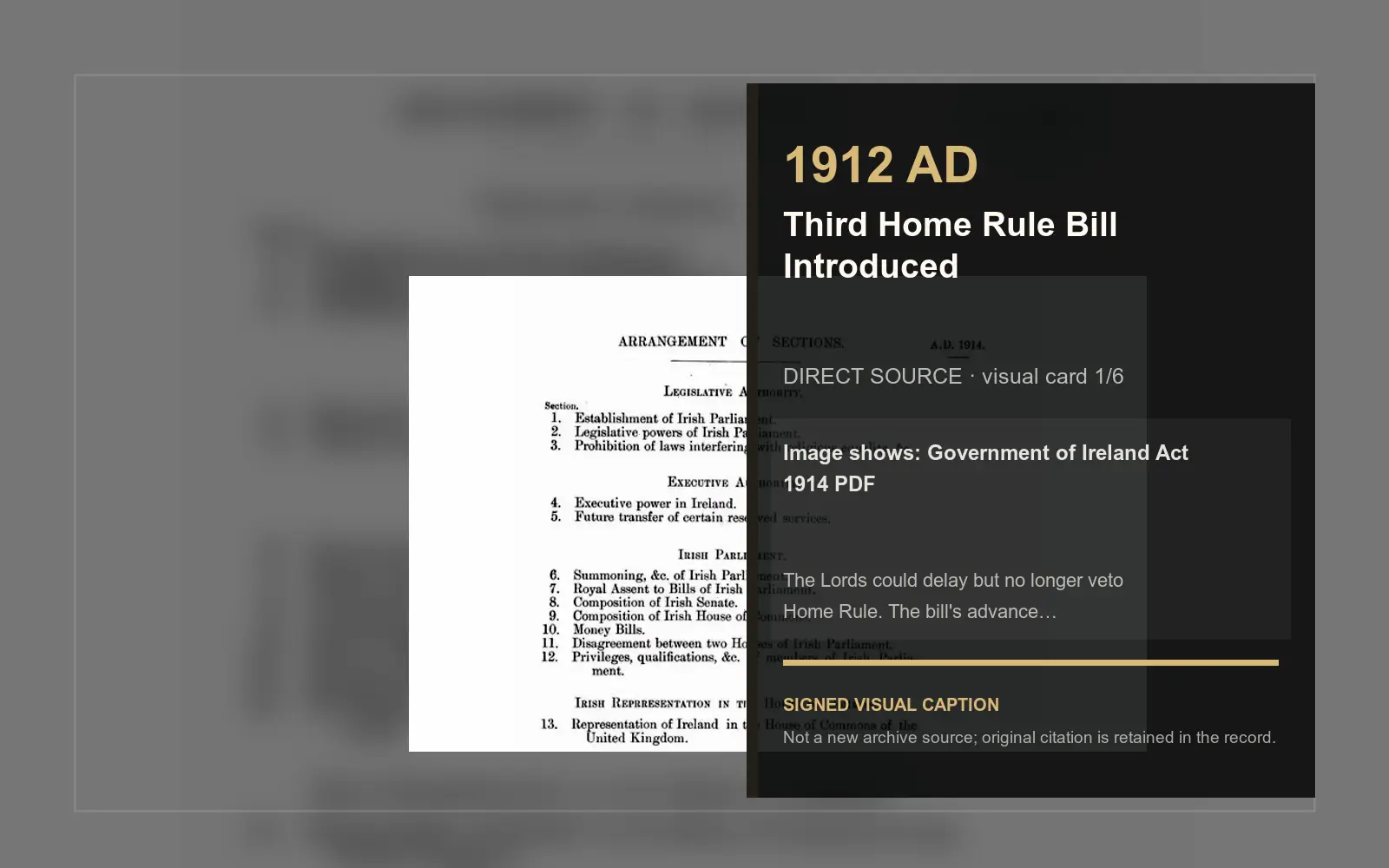 Government of Ireland Act 1914 PDF — direct archive visual. Event-specific signed card derived from the cited source.