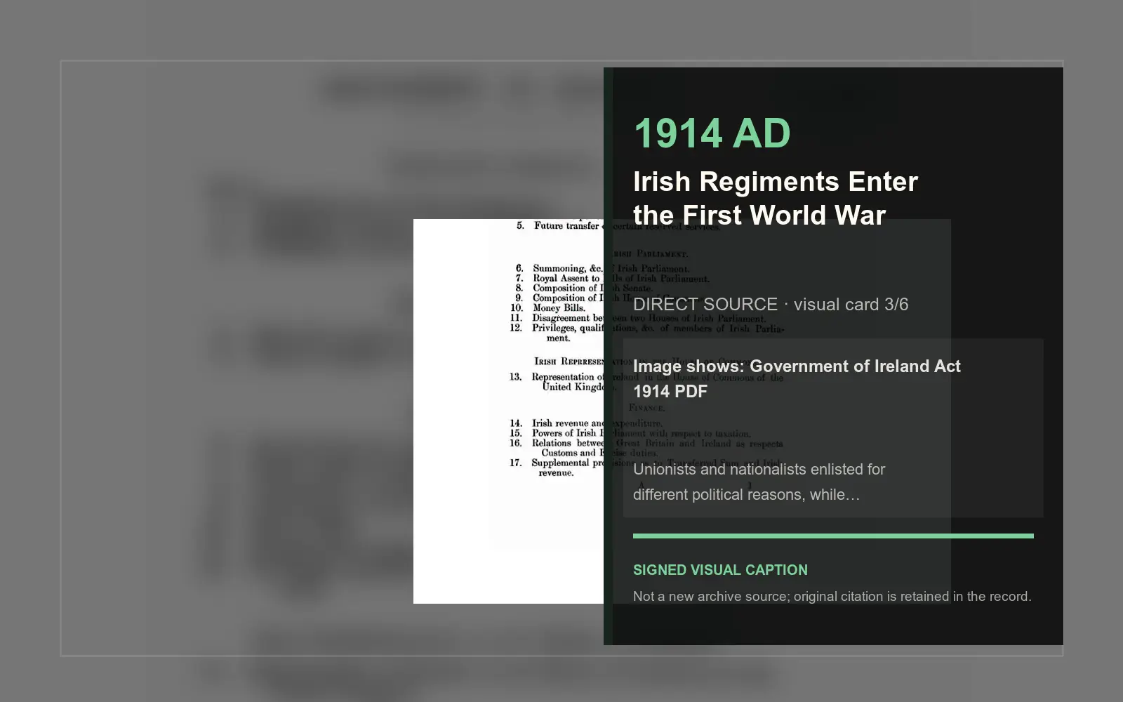 Government of Ireland Act 1914 PDF — direct archive visual. Event-specific signed card derived from the cited source.