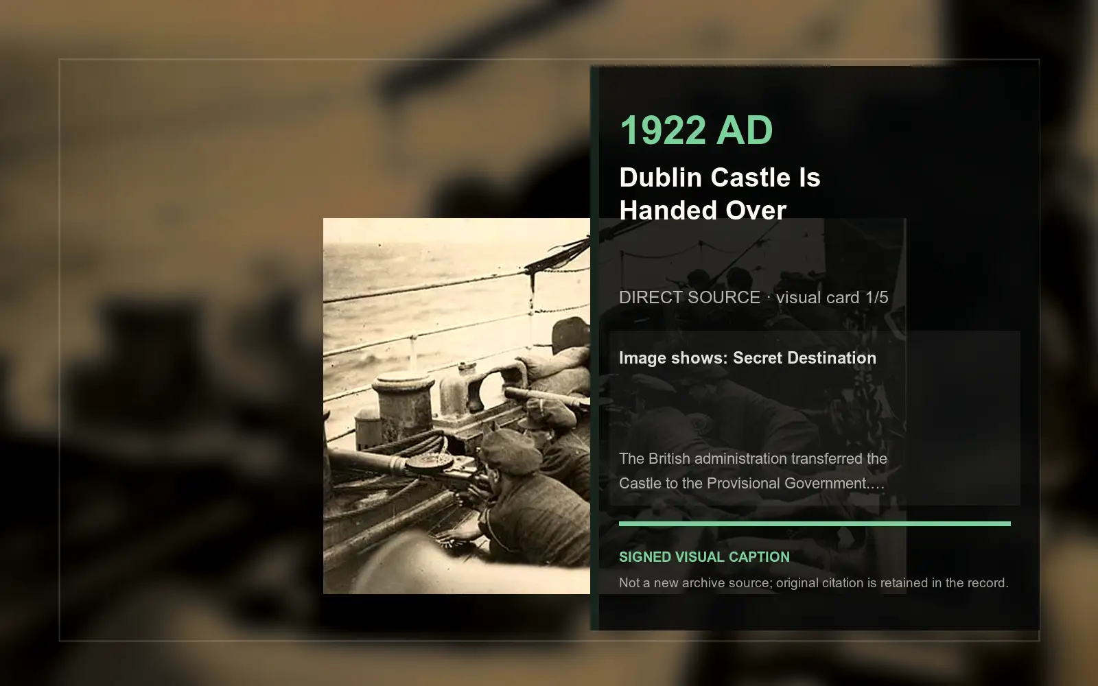Secret Destination — direct archive visual. Event-specific signed card derived from the cited source.