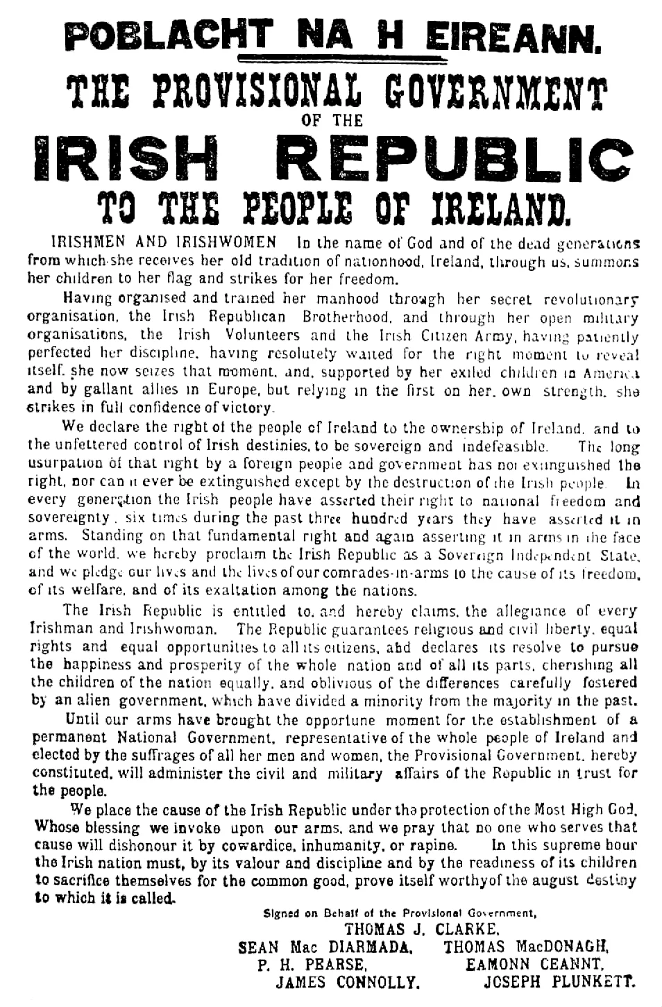 Easter Proclamation of 1916 — direct archive visual. Shown from the cited image source.