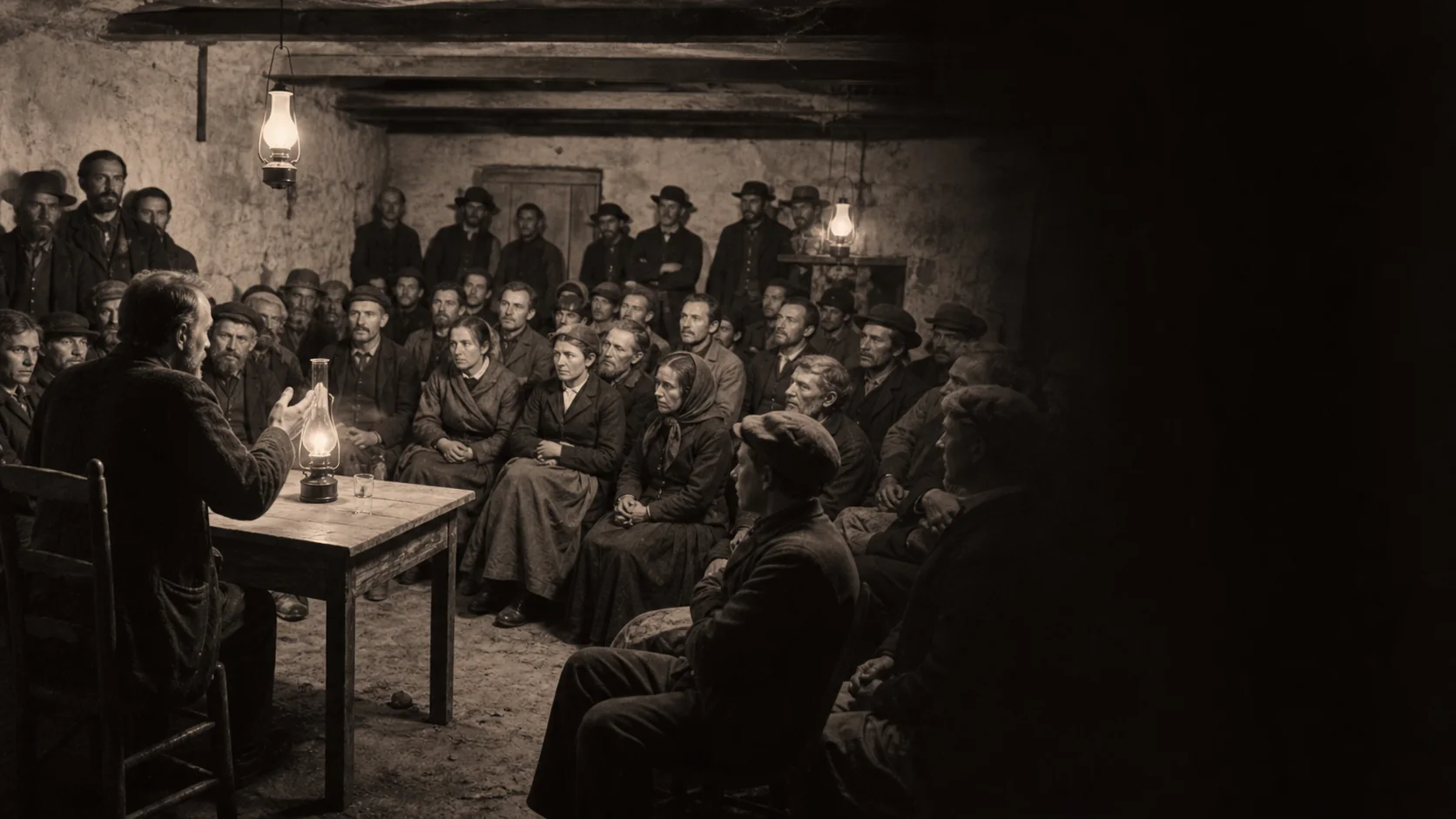 Editorial reconstruction — Land League meeting context, not archival evidence — representative context visual. Shown from the cited image source.